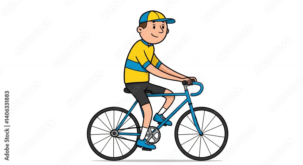 Fototapeta premium Smiling child riding bicycle cartoon illustration