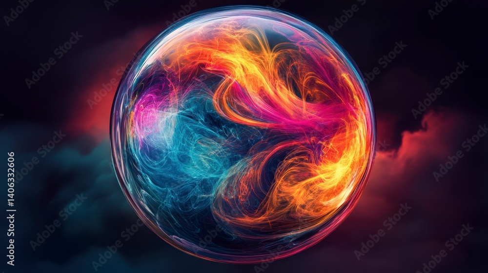 Obraz premium Colorful Swirling Abstract Sphere with Bright Fiery and Cool Tones