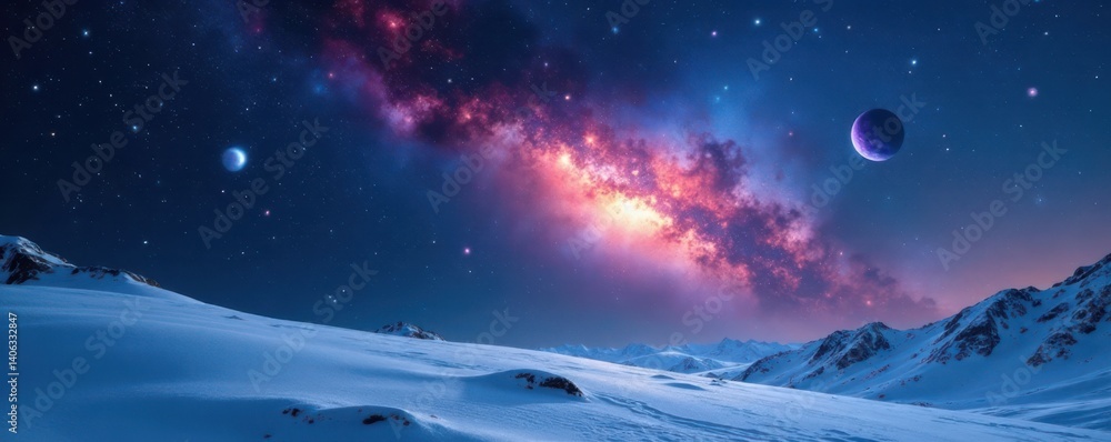 Snow-covered galaxy with stars and planets shining in the darkness, stars, galaxy Snow-covered galaxy with stars and planets shining in the darkness, stars, galaxy