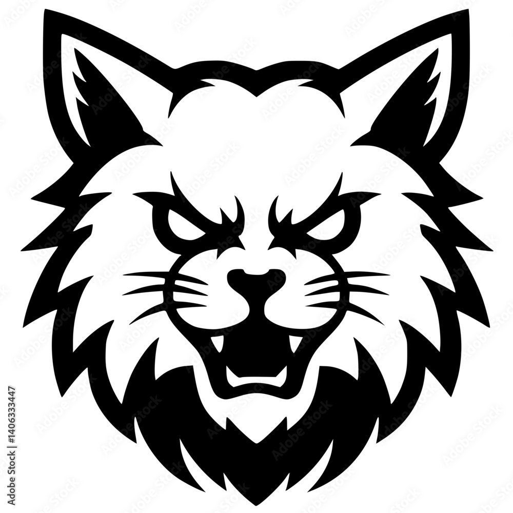Obraz premium Angry cat face logo silhouette