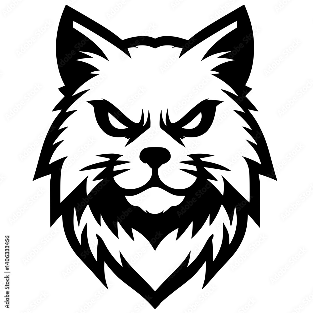 Fototapeta premium Angry cat face logo silhouette