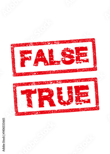 True false stamp vector icon. Rubber truth fact or untrue fake wrong symbol isolated stock illustration