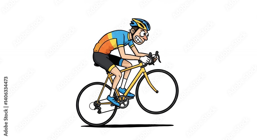 Naklejka premium Cartoon cyclist riding bicycle illustration