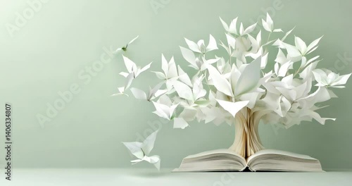 Origami birds soar from open book in enchanting transformation