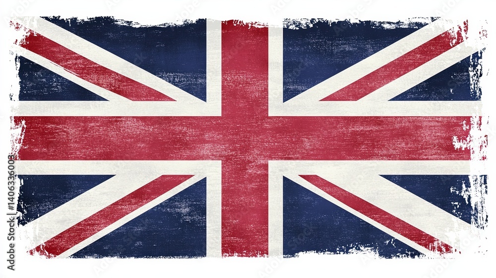 Fototapeta premium Grunge shaped brushed flag of United Kingdom, isolated on white background, in style of vector.