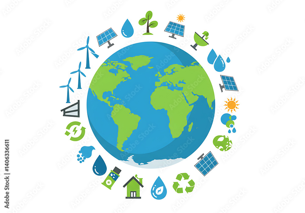 Globe with Sustainable Icons