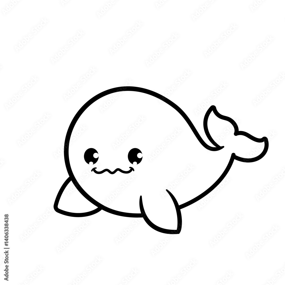 Cute whale Fish isolated on white background coloring page for kids. Funny animal outline illustration Cute whale Fish isolated on white background coloring page for kids. Funny animal outline illustration