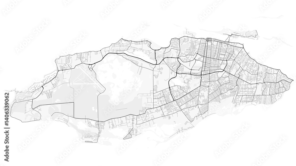 Obraz premium Nassau, Bahamas. Perfect for posters, printing, wallpaper, and home decor. Contains information on places of interest, roads, toll roads, rivers, mountains, parks, etc