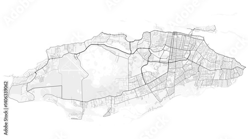 Nassau, Bahamas. Perfect for posters, printing, wallpaper, and home decor. Contains information on places of interest, roads, toll roads, rivers, mountains, parks, etc