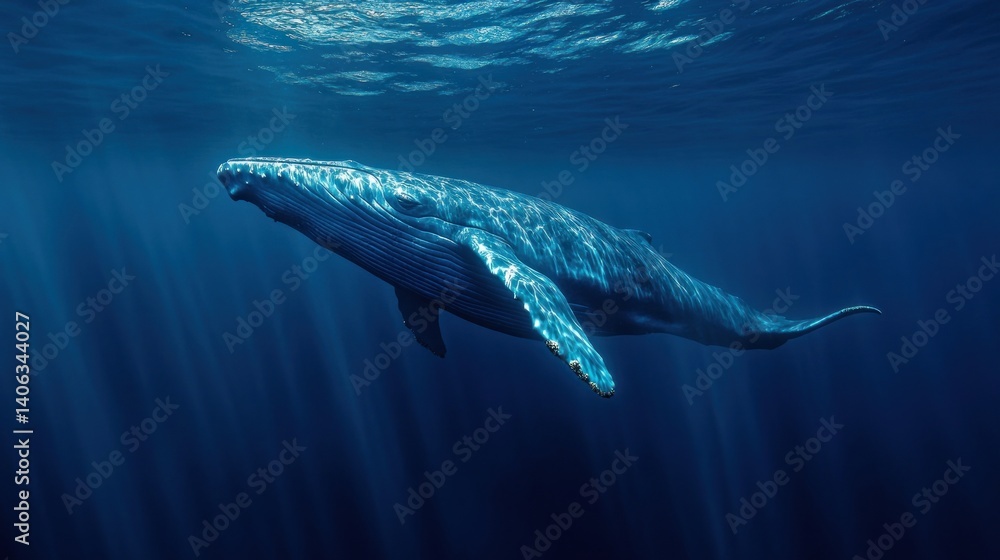 Fototapeta premium Majestic blue whale gliding gracefully through the deep ocean waters