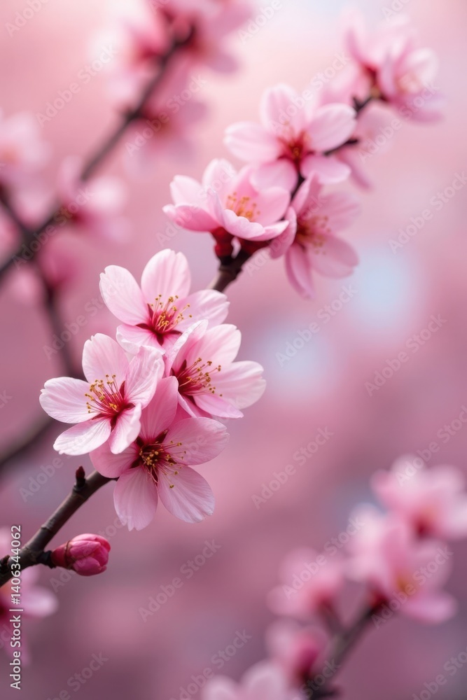 Pink cherry blossom branches, traditional, floral Pink cherry blossom branches, traditional, floral