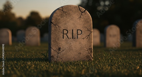 Tombstone in Cemetery with R.i.p. Engraving on Green Grass