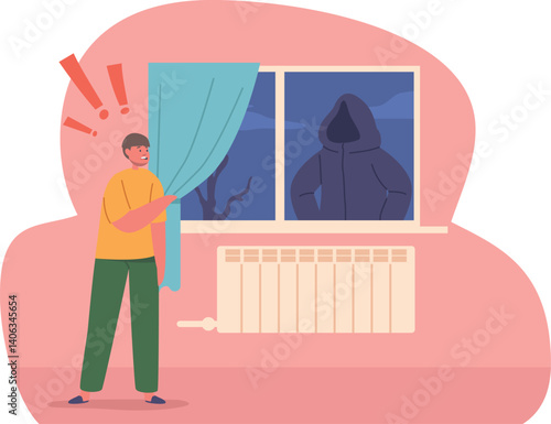 Boy afraid ghost in window
