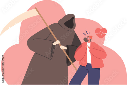 Female death phobia vector illustration