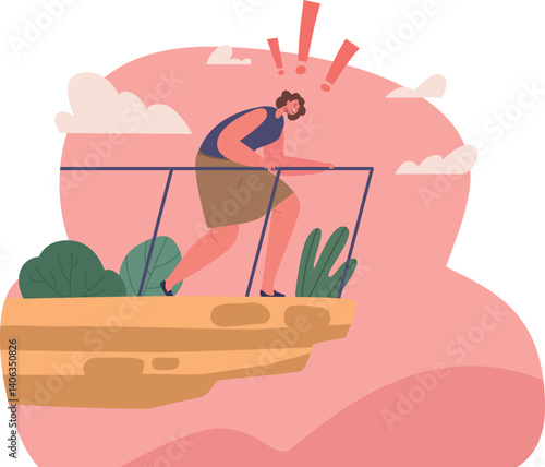 Female heights phobia vector illustration