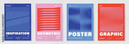 Abstract line wave gradient poster background vector set. Cover template with vibrant perspective halftone, line wave in motion. Ideal design for social media, cover, banner, music, ads.