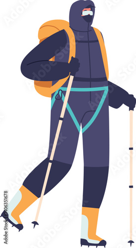 Tourist enjoying winter hiking vector illustration