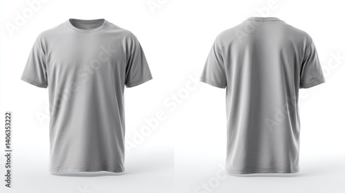 Obraz na płótnie Gray t-shirt mockup, front and back view, plain tee, simple shirt, apparel, clothing, fashion, template, design, style, grey shirt, casual wear, unisex shirt, product presentation, garment, cotton. w salonie