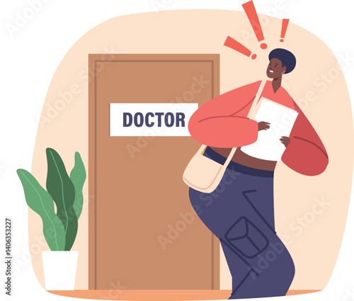 Woman afraid doctor vector illustration