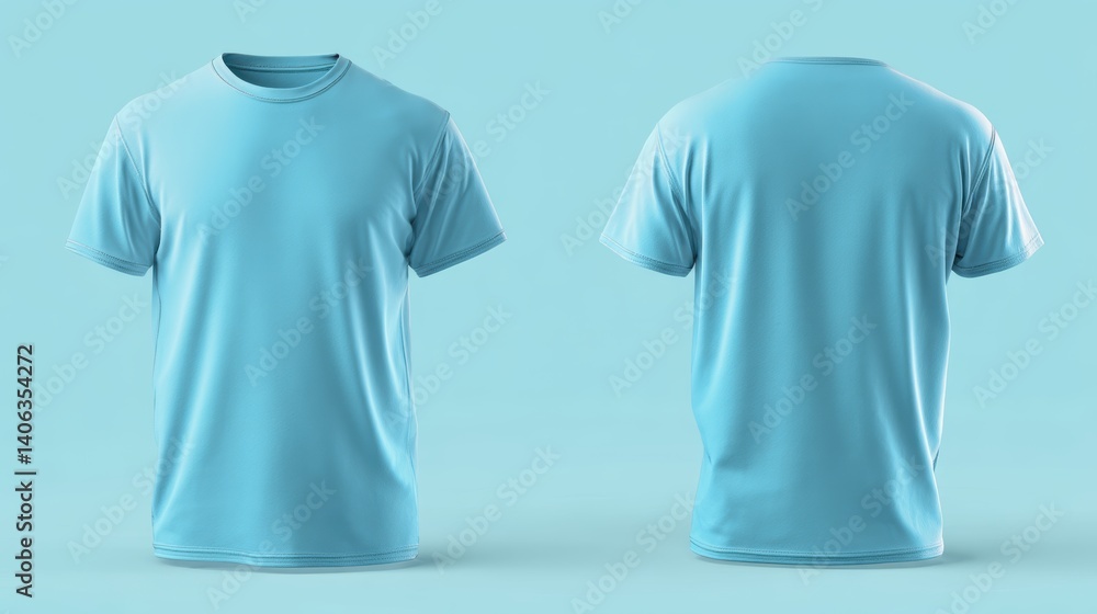A captivating shot of a sky blue tee shirt, showcasing the front and back views A captivating shot of a sky blue tee shirt, showcasing the front and back views