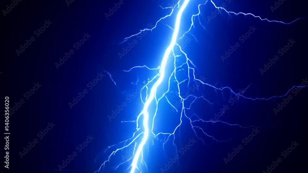 A vibrant blue lightning bolt streaks across a dark blue background, a powerful concept for energy, technology, and electricity
