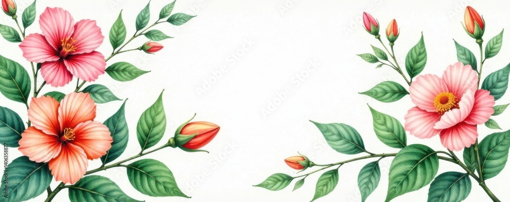 Obraz premium Intricate watercolor design featuring intertwined floral stems and lush green foliage , watercolor, floral pattern
