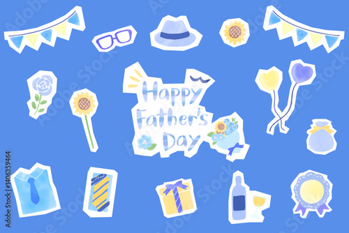 父の日のステッカー風イラストセット　水彩タッチの可愛いイラスト