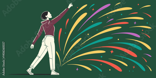 Lot of colors explode in an empty space with a dark green background vector illustration.
