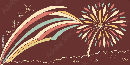 Lot of colors explode in an empty space with a dark red background vector illustration.
