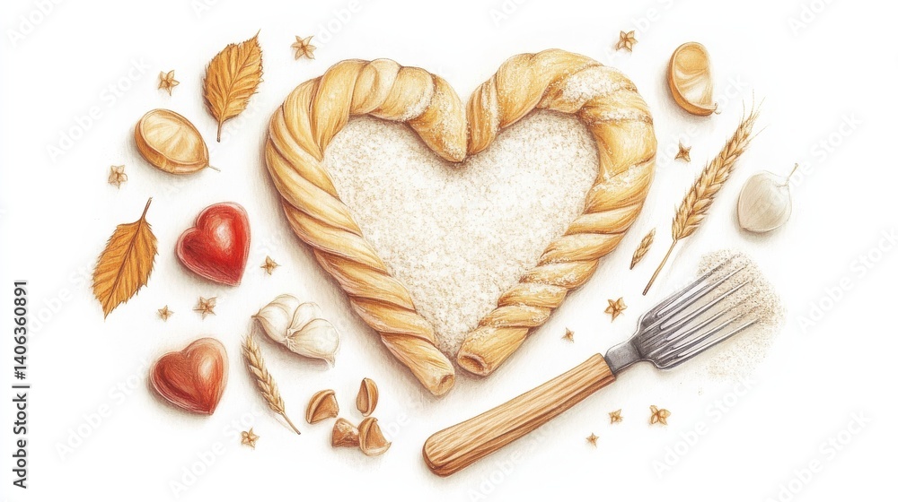 Heart-Shaped Bread Art with Natural Ingredients and Decorative Elements for Culinary Inspiration Heart-Shaped Bread Art with Natural Ingredients and Decorative Elements for Culinary Inspiration