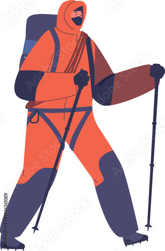 Man hiker wearing winter equipment