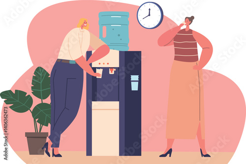 Woman office coworkers drinking water
