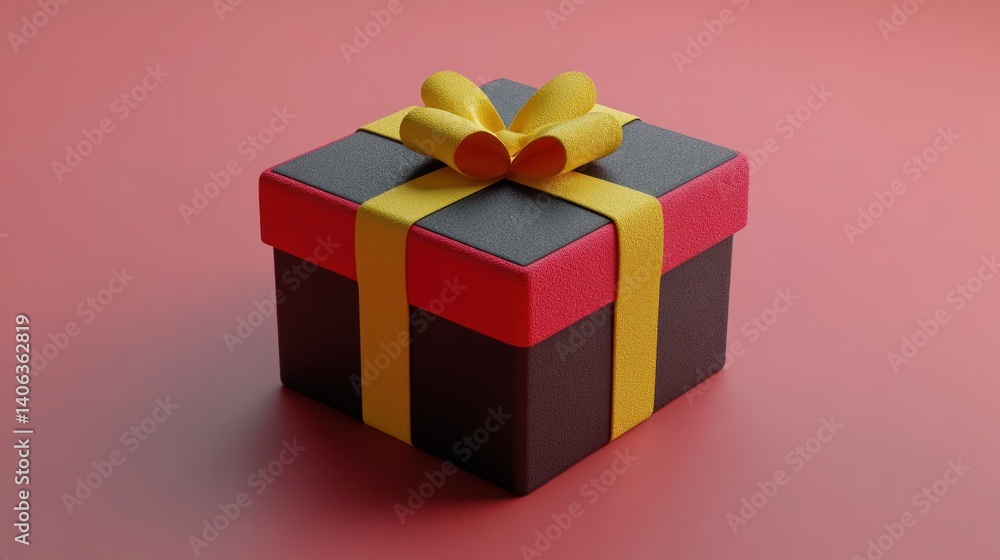 A vibrant gift box, black with red and yellow accents. A simple, modern design A vibrant gift box, black with red and yellow accents. A simple, modern design