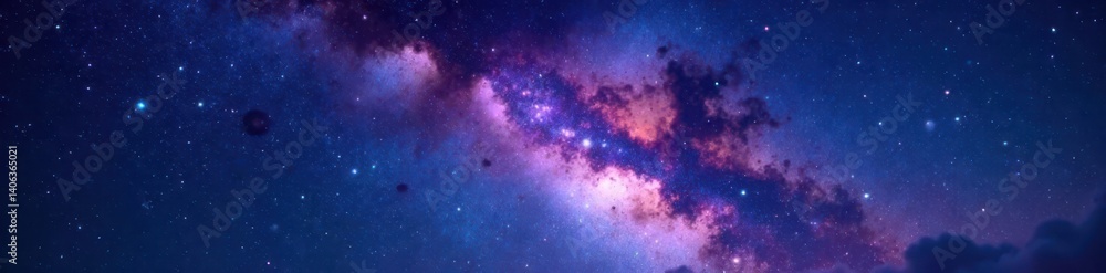 Naklejka premium Starry night sky with galaxy in the background, astronomy, night sky