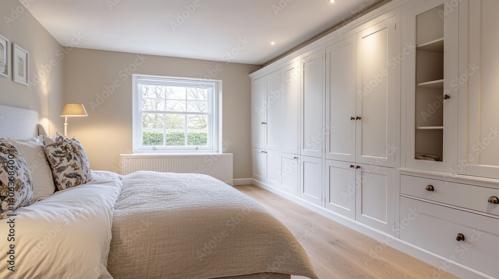 Fototapeta premium Cozy bedroom with built-in storage