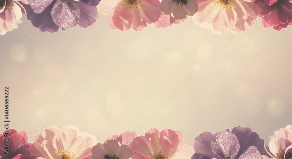 Floral Border with Pink Flowers and Bokeh Background Floral Border with Pink Flowers and Bokeh Background