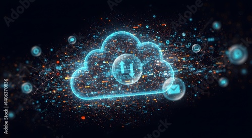 Wallpaper Mural Glowing Cloud Computing Network with Data Flow and Security Icons Torontodigital.ca