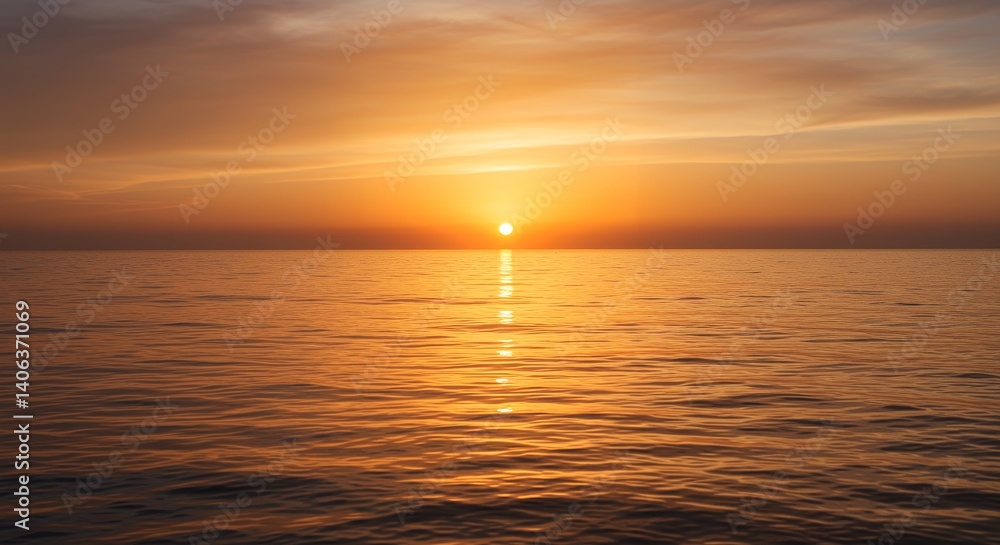 Fototapeta premium Ocean Horizon at Sunset with Golden Light Reflection