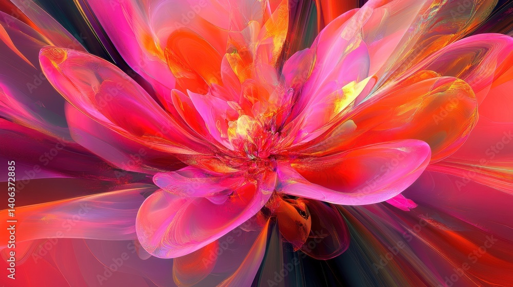 Fototapeta premium Vibrant, abstract flower explosion of fuchsia, orange, and yellow hues