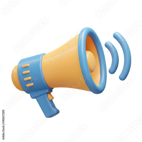 3D icon of a floating megaphone with sound frequency symbols.Transparent and isolated background, perfect for communication, marketing, or announcement visuals.