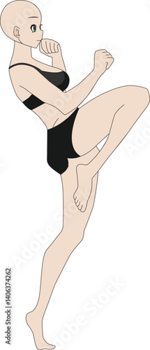 Anime Girl Fighting Position Character Pose In Bikini Vector