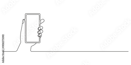 Continuous one line drawing of hands holding smartphone line art graphic illustration