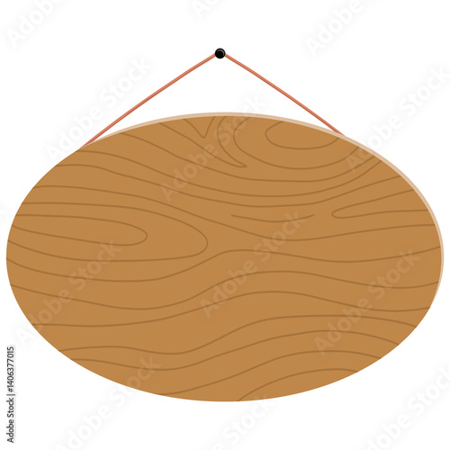 Wood Plank Hanging Sign Board Cartoon Oval Illustration Template Design