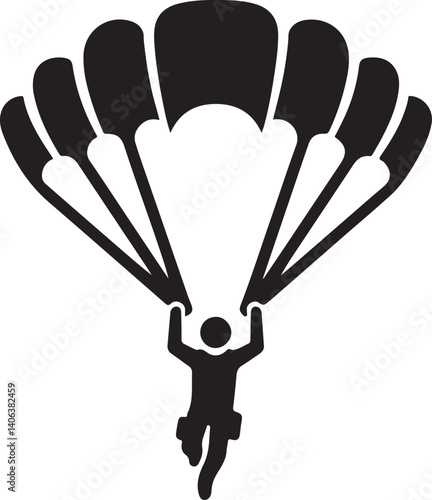 Black silhouette. Parachutist in flight. Set of skydivers. Flat vector illustration isolated on a white background