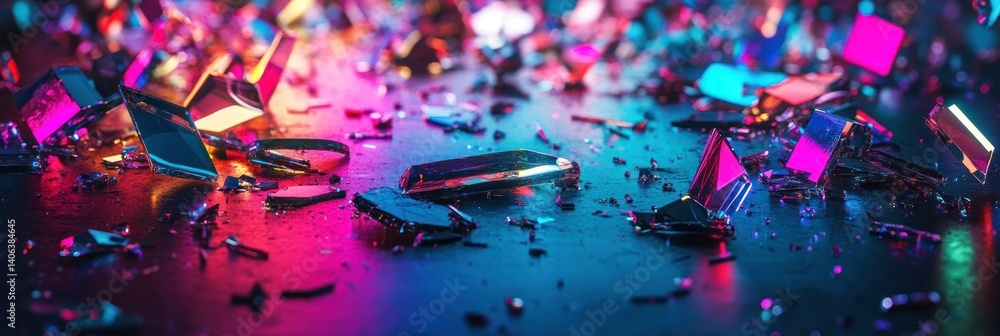 Fototapeta premium Chromatic Fragmentation: An Abstract Still Life with Shattered Geometries and Vibrant Light