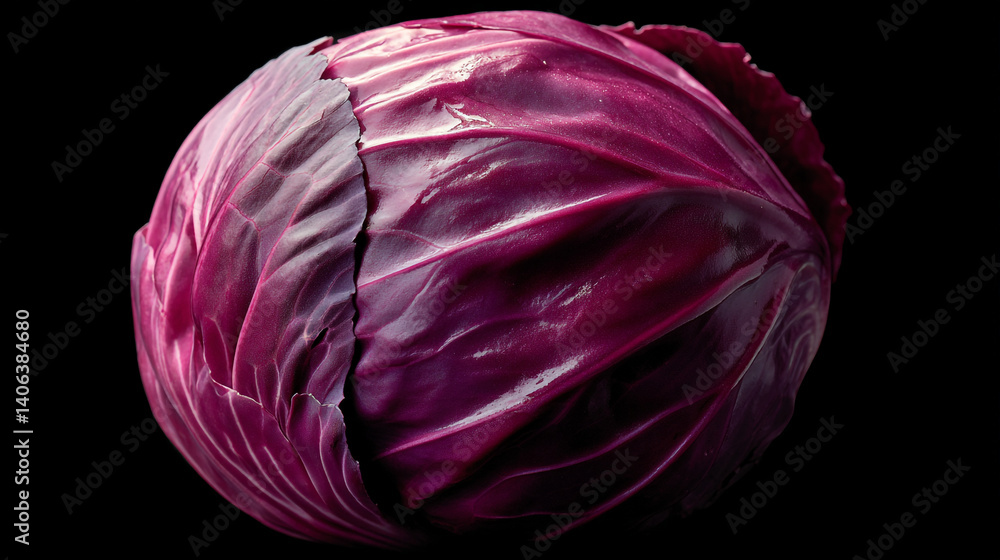 Obraz premium Red cabbage close up isolated on black background for healthy eating and vegan diet recipes ideas