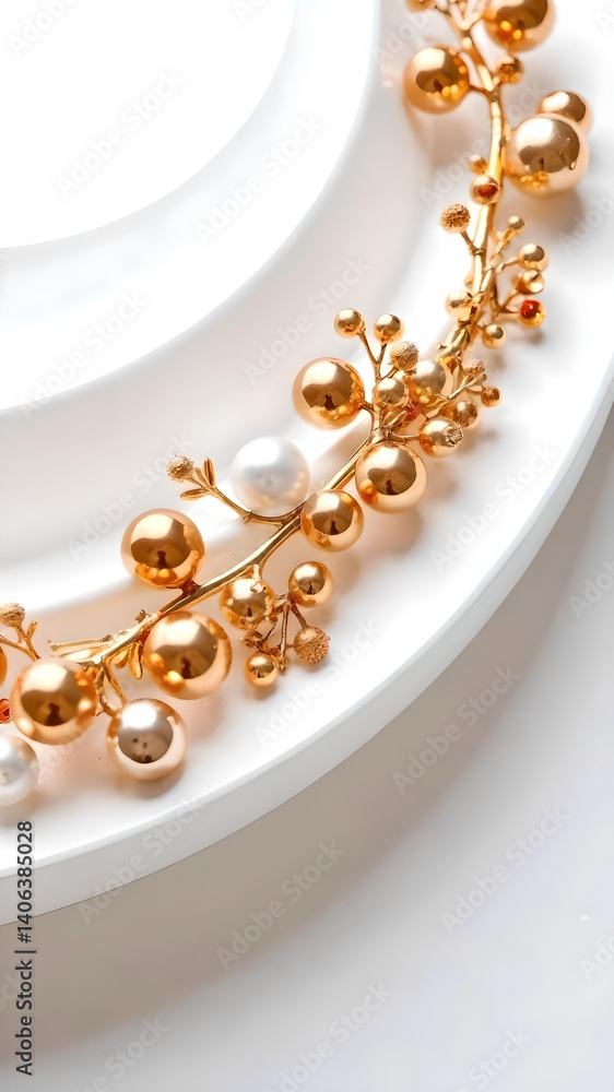 Elegant Gold and Crystal Decoration on White Background Elegant Gold and Crystal Decoration on White Background