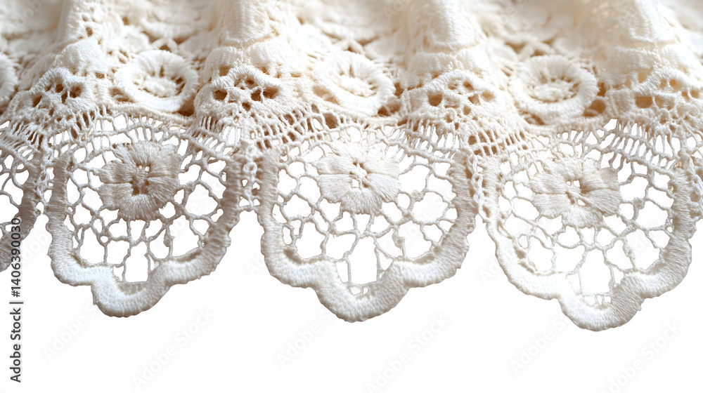 Obraz premium Decorative lace fabric trim isolated on white background