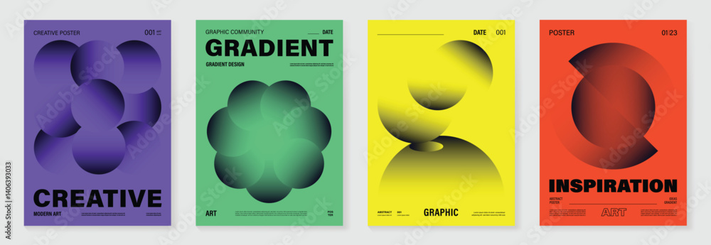 Obraz premium Modern gradient poster background vector set. Cover template with vibrant perspective geometric prism shapes in motion. Ideal design for social media, cover, banner, flyer.