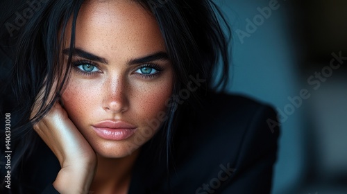 Close-up portrait of a woman with striking features